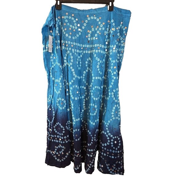 Handmade Blue boho midi skirt adjustable tie waist mirror sequins One Size New‎ - Picture 2 of 12